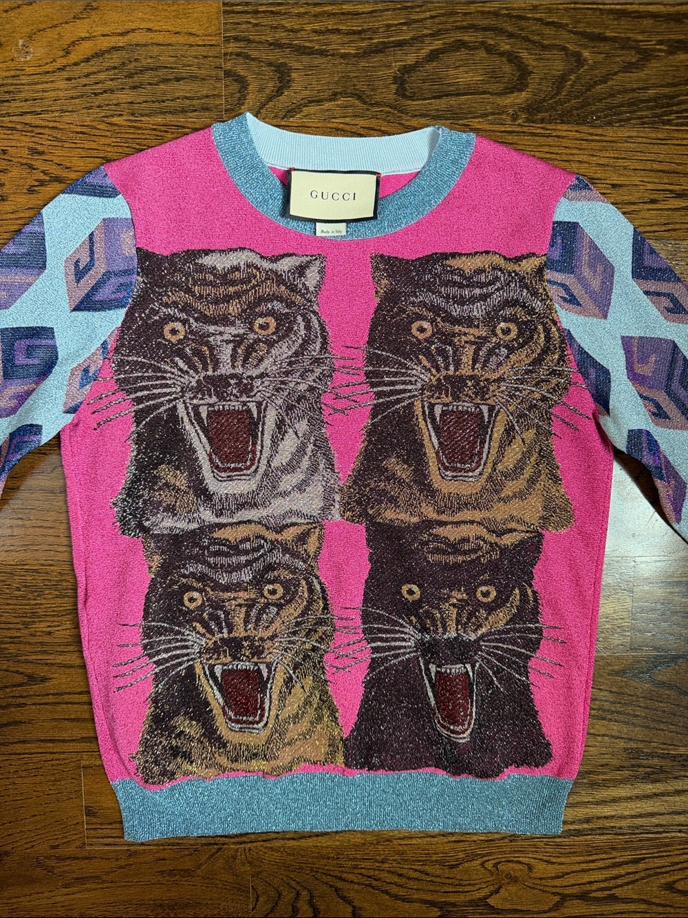 Gucci Pink Multicolor Tiger Graphic Crewneck Sweater